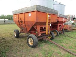 1651. J&M 175 Bushel +/- Gravity Box with Wood Extensions on Harms 4 Wheel