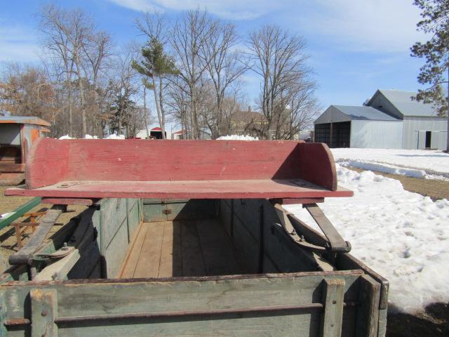 489. Wooden Double Box with Spring Seat on John Deere Steel Wheel Wagon
