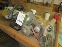 943. BENCH GRINDER, SCROLL SAW, WOODEN BENCH, MISC.