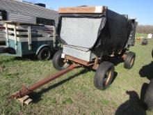 102. FLAIR BOX WITH HOIST ON FOUR WHEEL WAGON, SELLS FULL OF OAK SEASONED S