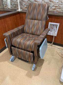 Dialysis Chair, reclining, fold away side tables, swing away arms, made by Champion Manufacturing