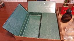 2 box lots with Cologne bottles and Valuable Papers Boxes