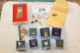 1 Lot of Lapel Pins, Gold Tooth, Sterling Money Clip