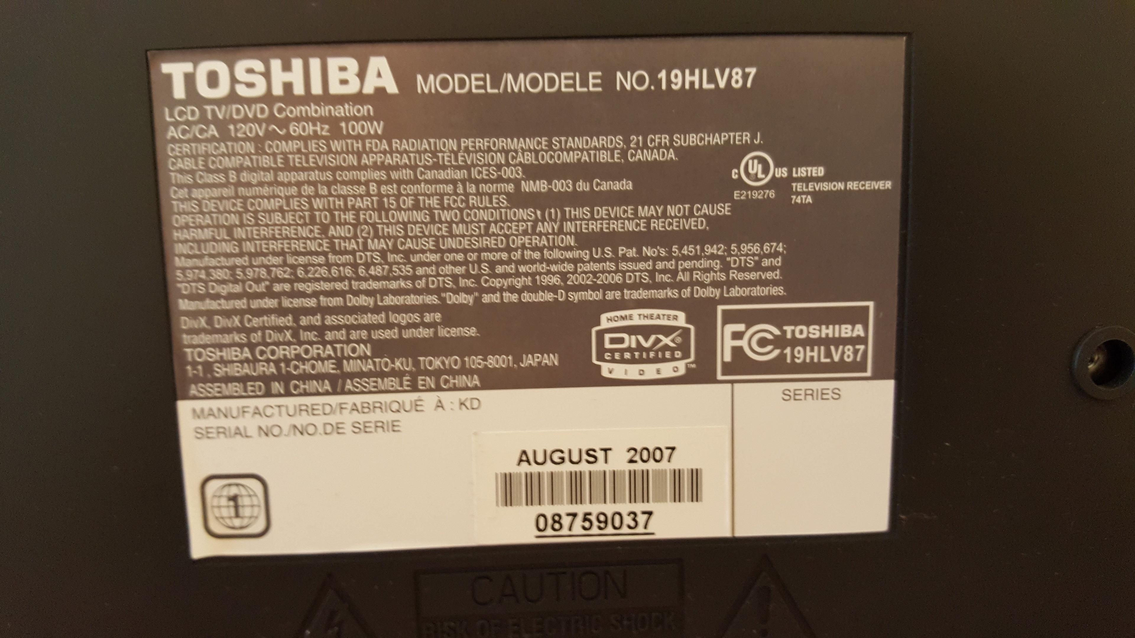 Toshiba 19" LCD TV with built in DVD Player