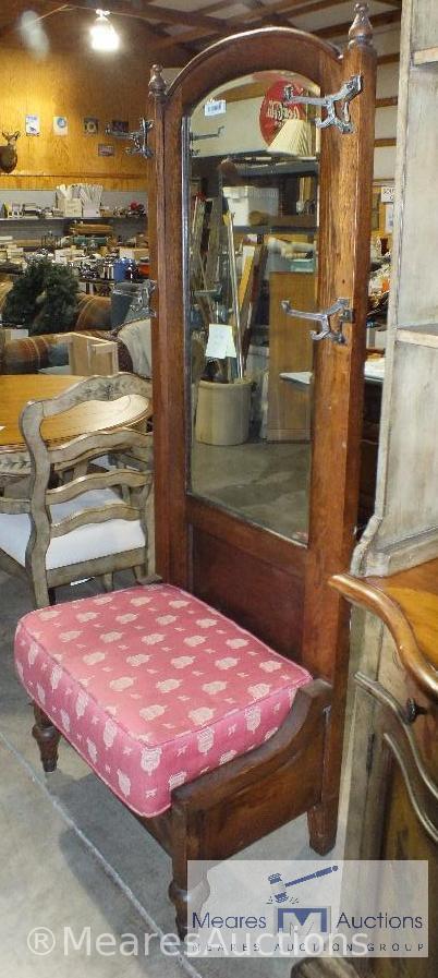 Antique Hall Tree with beveled edge mirror