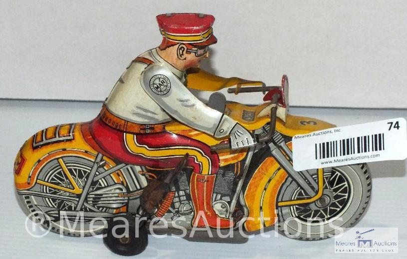 MARX tin lithograph wind-up motorcycle cop with siren