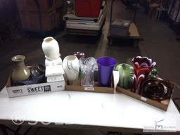 Three full boxes of decorative vases and glassware