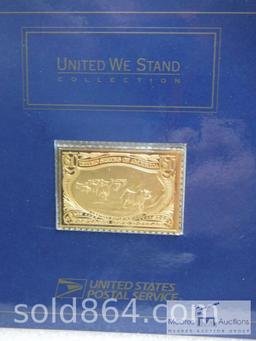 USPS - United We Stand - Western Cattle in Storm gold stamp and first day issue