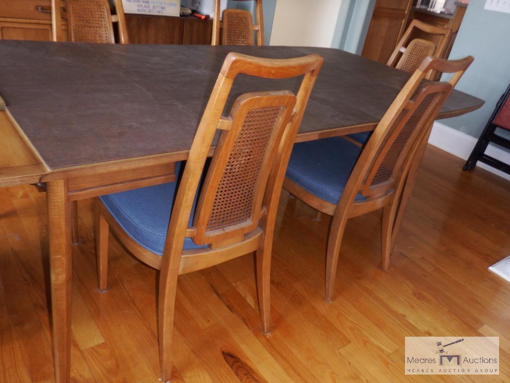 Dining table and six chairs - with table pads