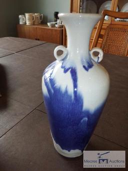 Clear glass and blue/white urns