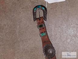Vintage leather and turquoise belt