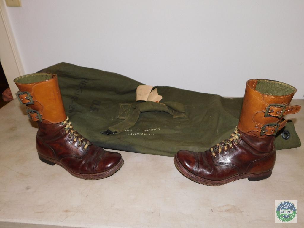 World War 2 pilot leather boots - duffle bag