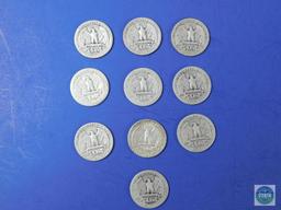 Group of 10 - silver Washington quarters