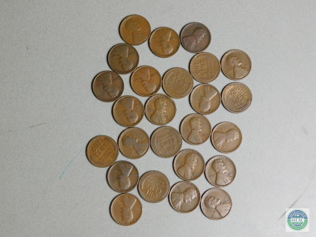 1917-D Lincoln wheat cents - one-half roll (25)