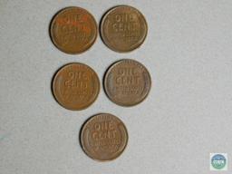 1933-D Lincoln wheat cents - lot of 5 - VG+ condition