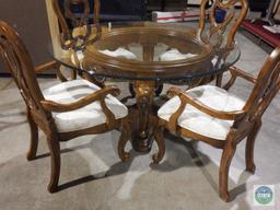 Very nice wooden table with glass top and, 4 chairs