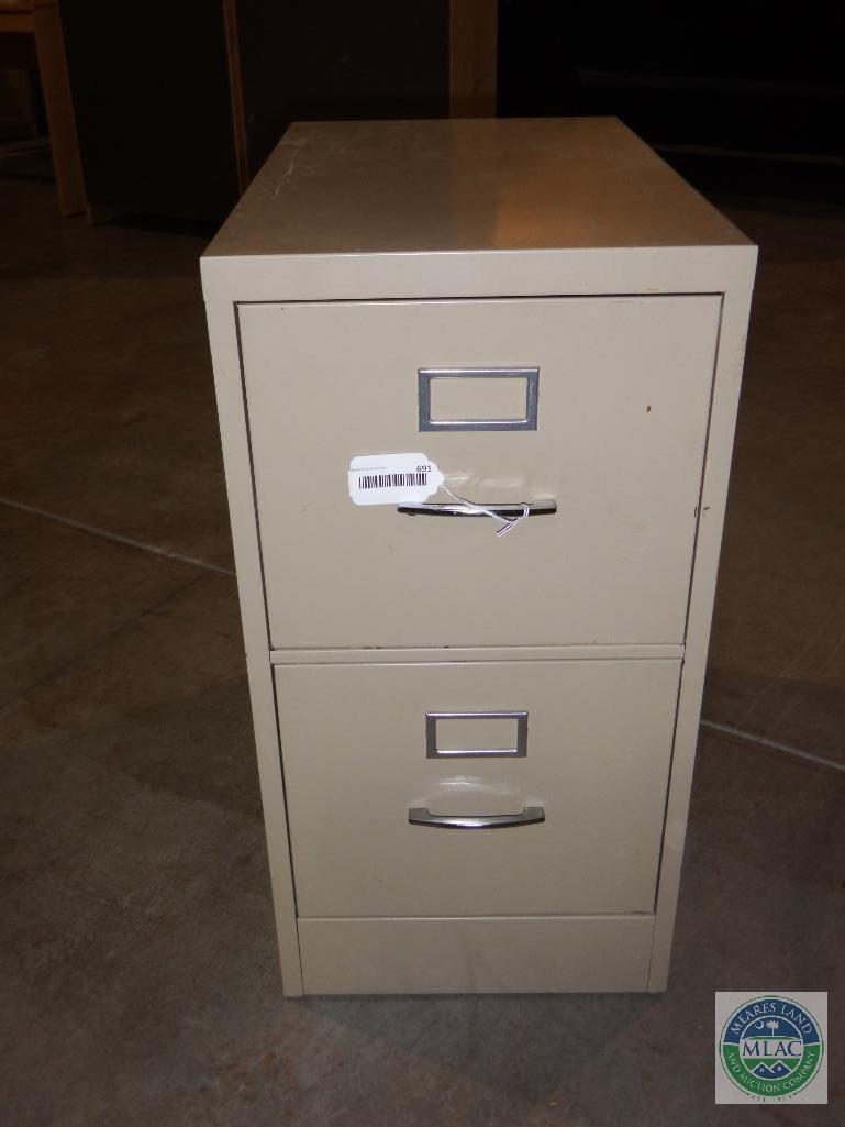 Two drawer metal file cabinet