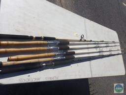 Lot of 6 heavy duty rods, including surf and stream rods