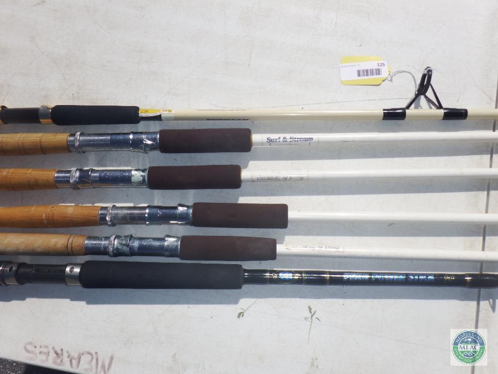 Lot of 6 heavy duty rods, including surf and stream rods