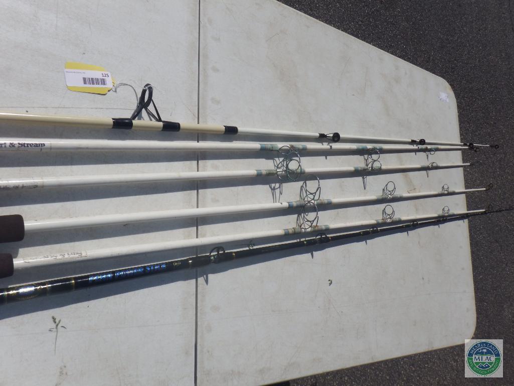 Lot of 6 heavy duty rods, including surf and stream rods