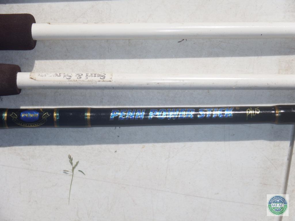 Lot of 6 heavy duty rods, including surf and stream rods