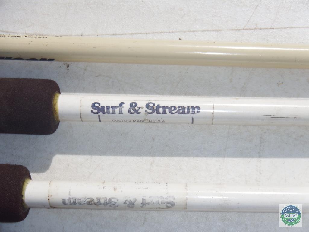 Lot of 6 heavy duty rods, including surf and stream rods