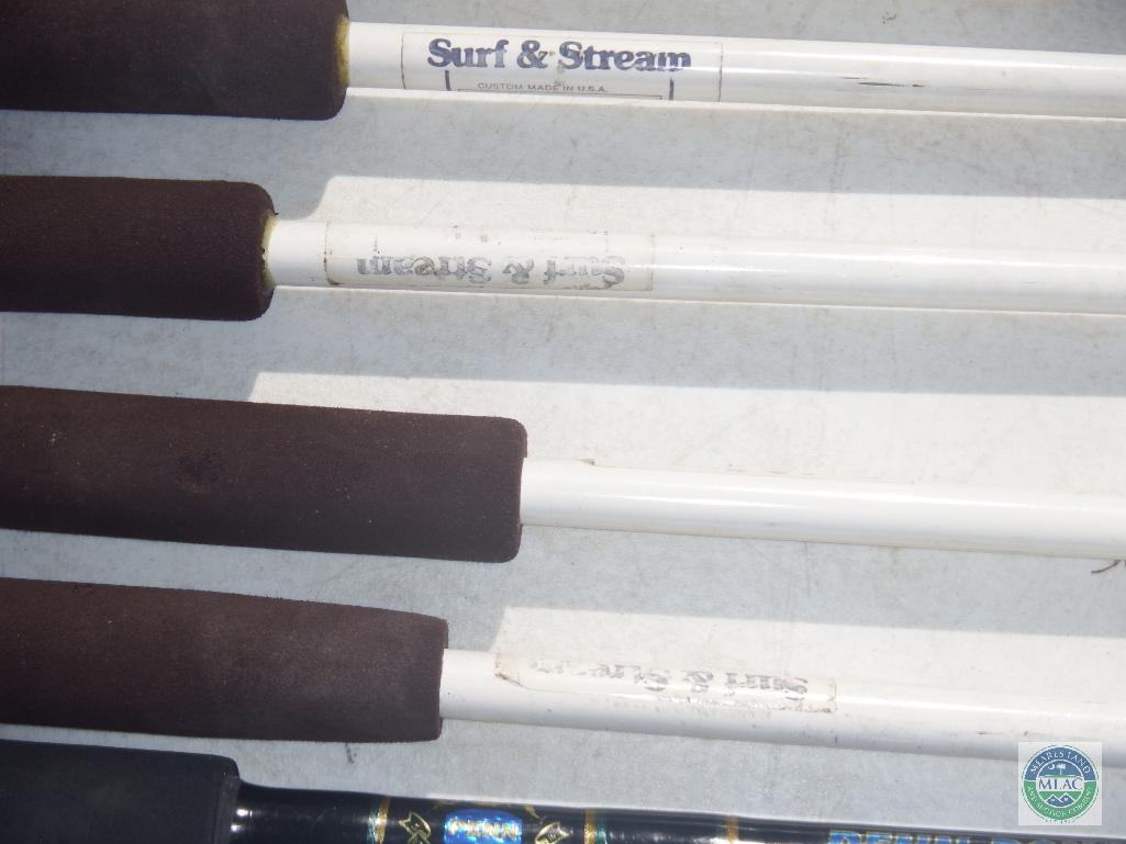 Lot of 6 heavy duty rods, including surf and stream rods