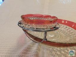 Cranberry Glass Chip & Dip Set