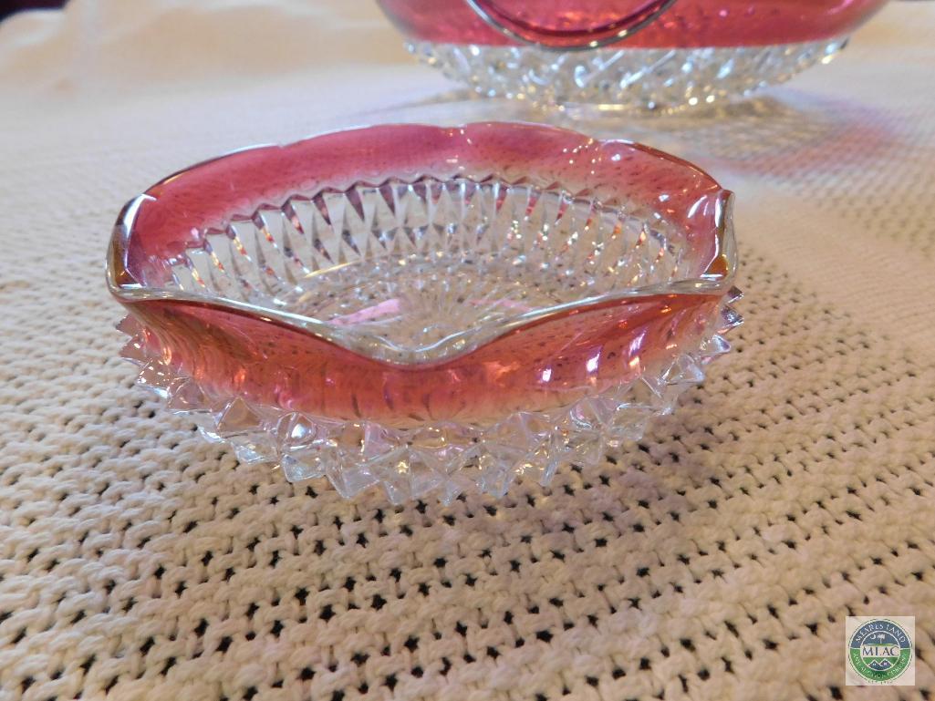 Cranberry Glass Chip & Dip Set