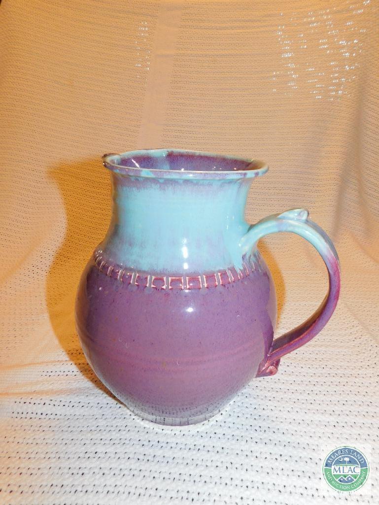 2 Pottery Grape Pitchers Signed "Grim 04"