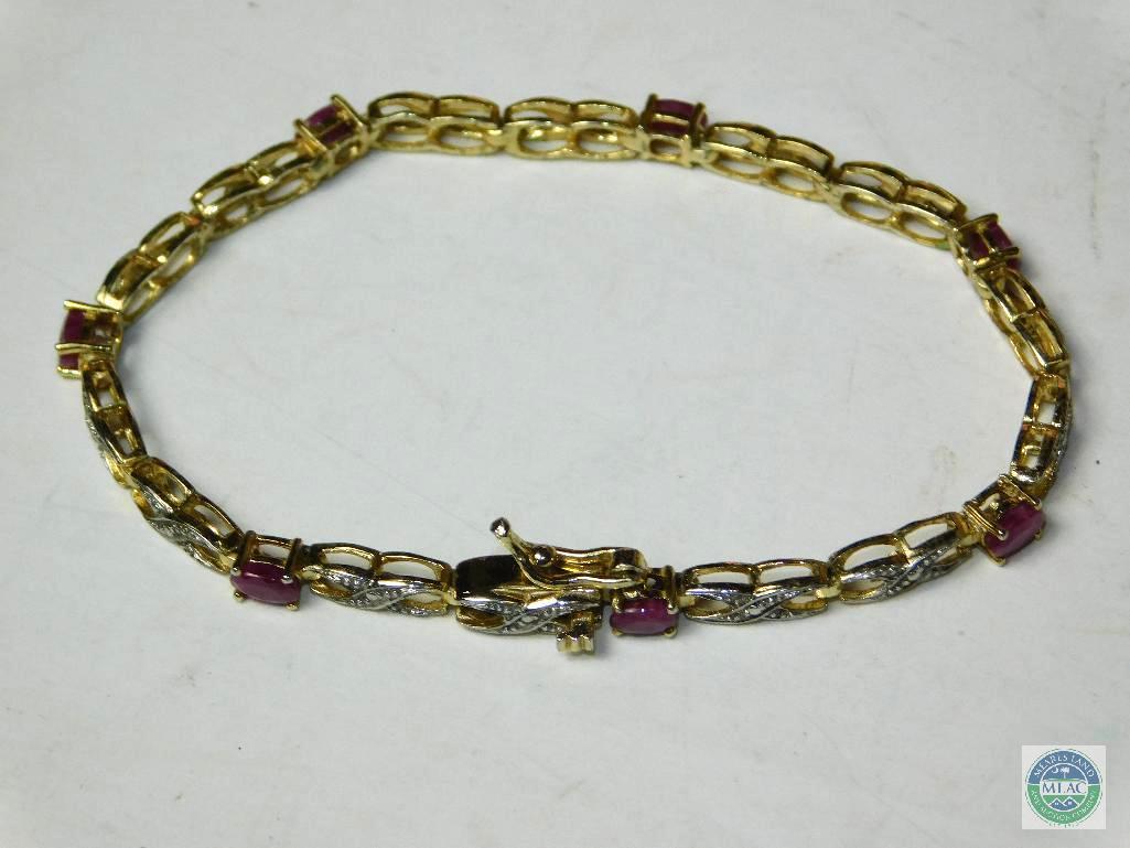 Sterling Vermeil (Marked 925) Ruby Stone XO Bracelet