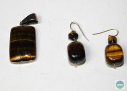 Tiger Eye Rectangle Pendant & Matching Earrings