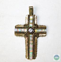 S.Kay Cross Pendant with Opal Inlay