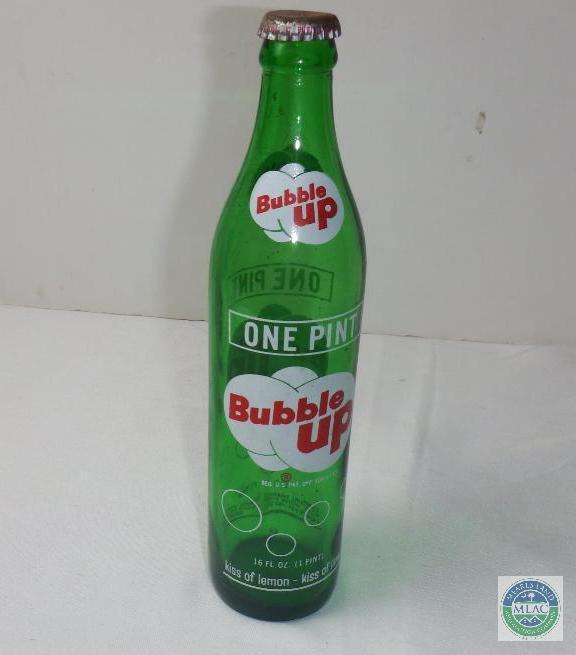 Bubble Up 1 Pint Green Glass Bottle Empty with Cap