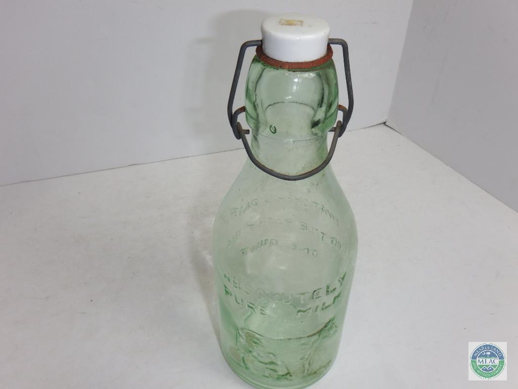 Thatcher Dairy 1 Quart Clear Glass Bottle Patent 1884 With Stopper