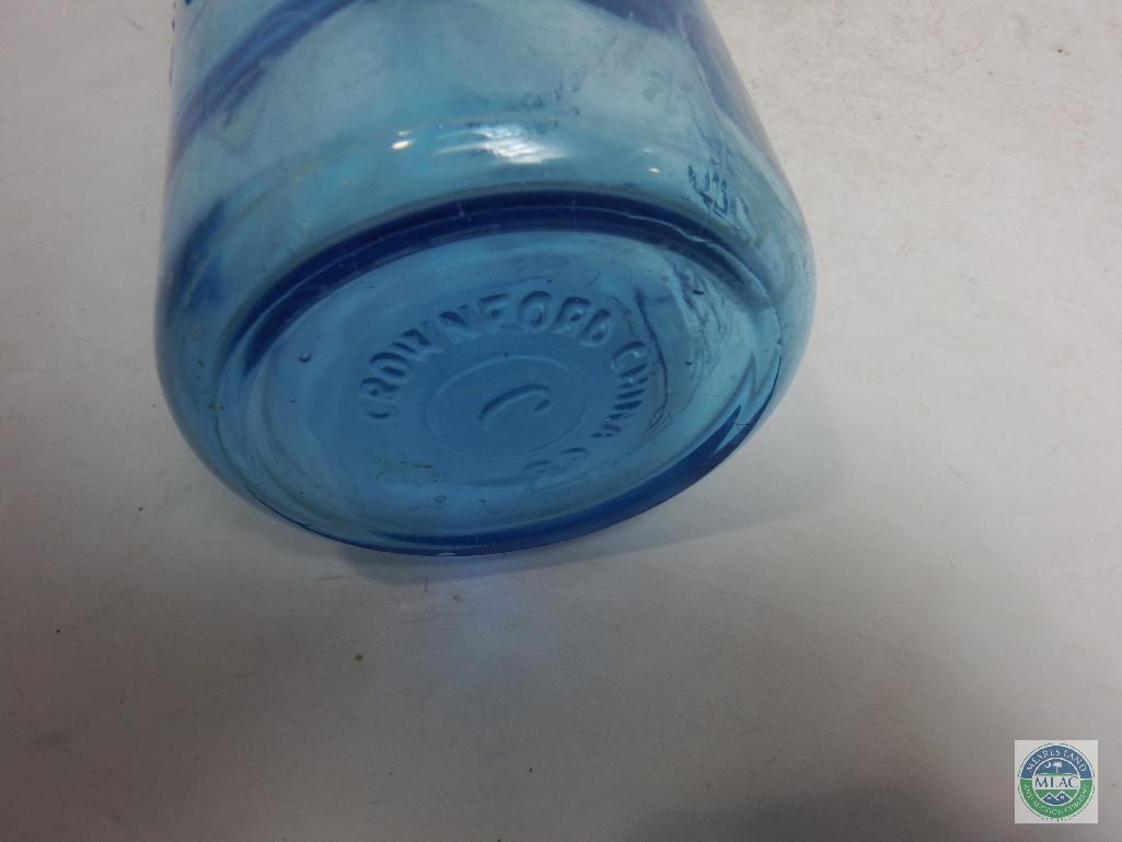 Thatcher Dairy 1 Quart Blue Glass Bottle Patent 1884 With Stopper