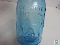 Thatcher Dairy 1 Quart Blue Glass Bottle Patent 1884 With Stopper