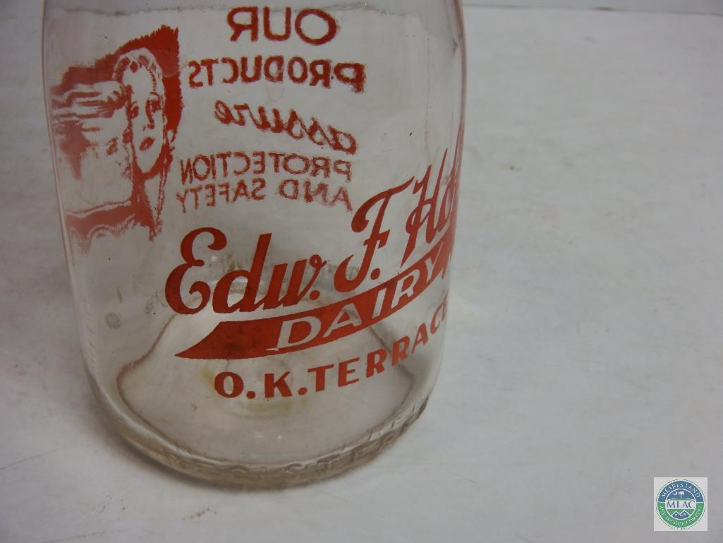 Edw F. Hoff Dairy O.k. Terrace Pint Clear Glass Bottle