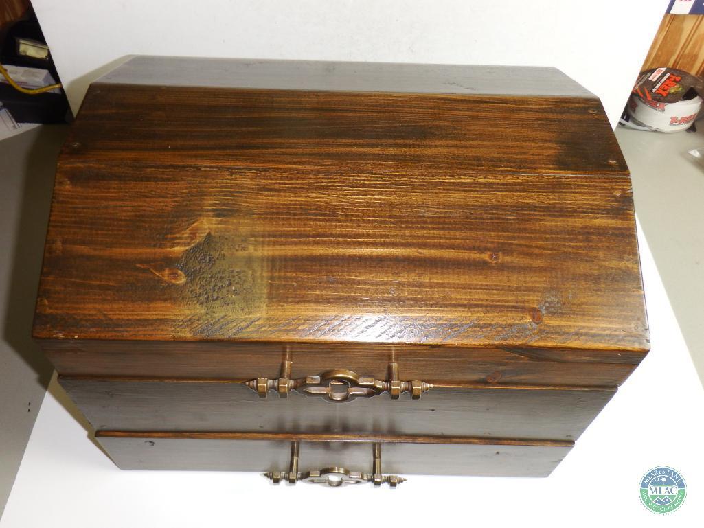 Wooden Treasure Chest Style Jewelry Box 16" x 13" x 12"