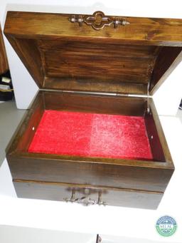 Wooden Treasure Chest Style Jewelry Box 16" x 13" x 12"