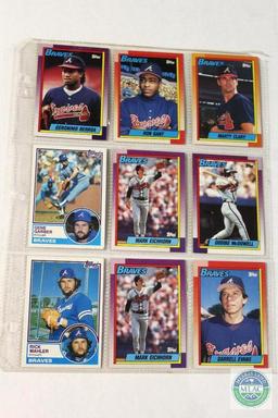 Sheet of Braves Baseball Cards produced by Topps 1983 & 1990