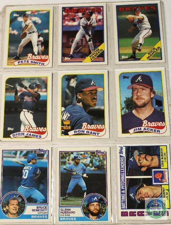 Sheet of Braves Baseball Cards produced by Topps 1983,1984,1988,1989