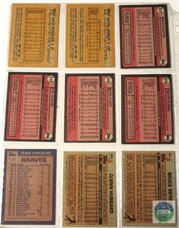 Sheet of Braves Baseball Cards produced by Topps 1983,1984,1988,1989