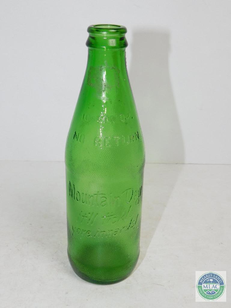 Mountain Dew Textured Green Glass Bottle "Tickle Your Innards!"