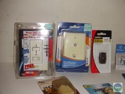 Lot of Electrical Items; Lamp Sockets, Plugs, Slide Dimmer, etc.