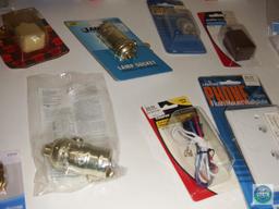 Lot of Electrical Items; Lamp Sockets, Plugs, Slide Dimmer, etc.