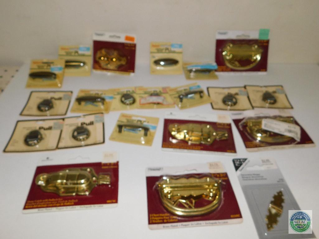 Lot of Brass Handle Pulls, Hinge, and Draw Catch Padlock Latch