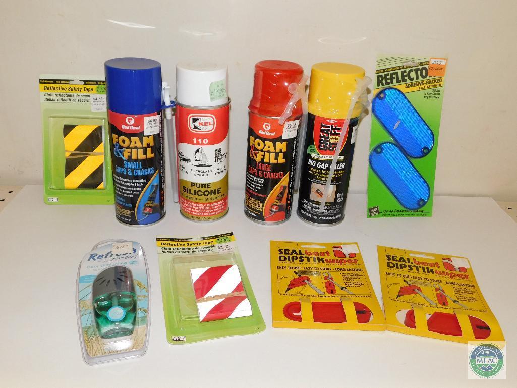 Lot Silicone Foam Fill Cans, Reflector, Febreeze Car Freshener & Dip Stick Wiper