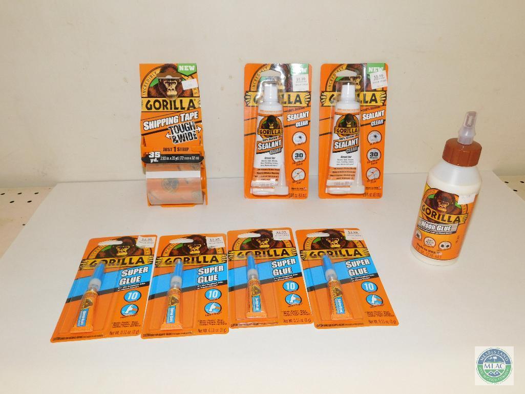 Gorilla Super Glue, Sealant, Wood Glue, and Shipping Tape Lot