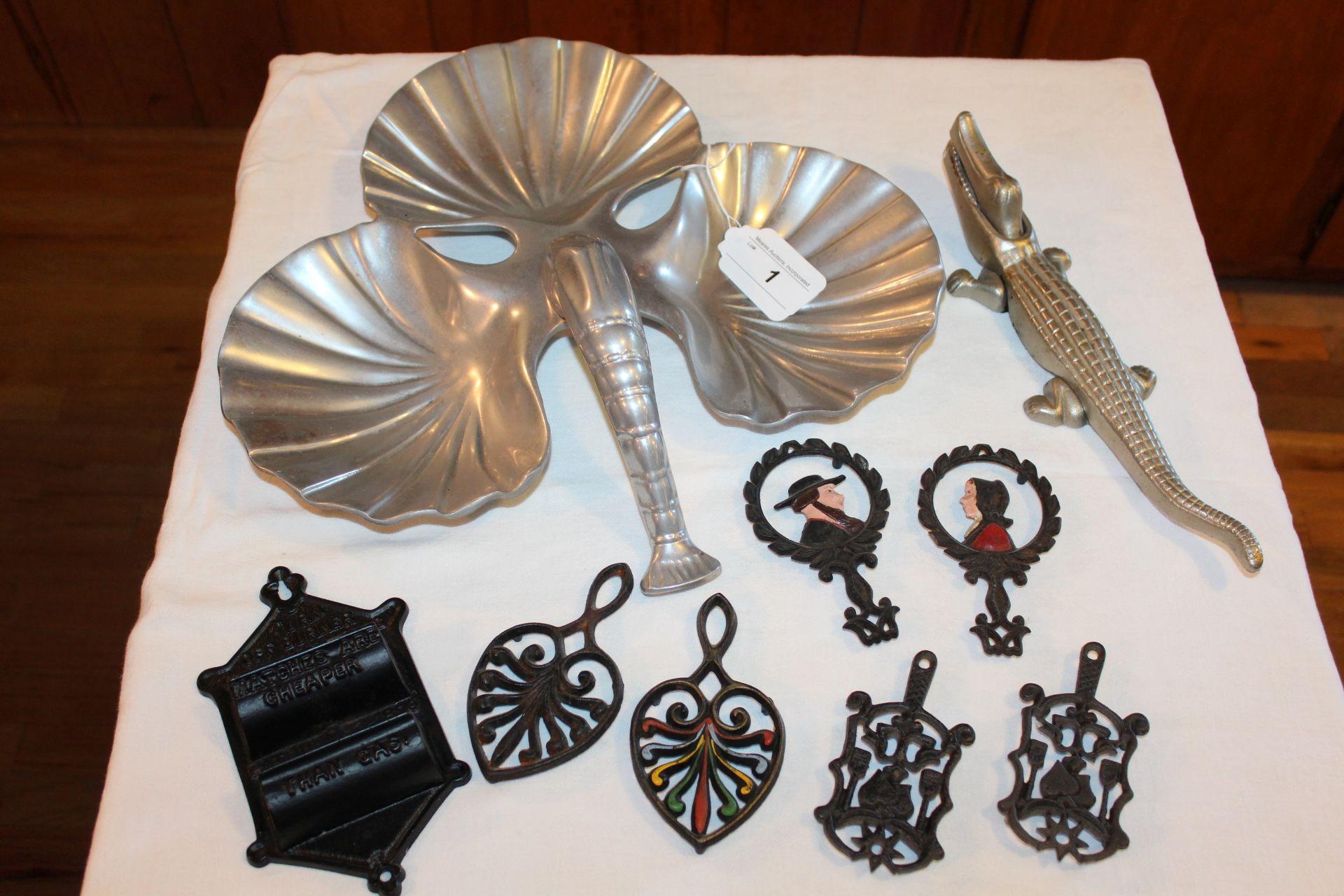 Serving Dish with Trivets, Match Holder & Nut Cracker